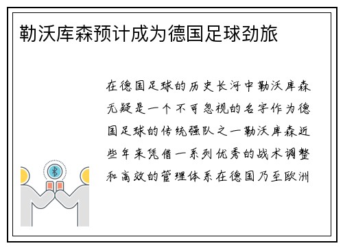 勒沃库森预计成为德国足球劲旅