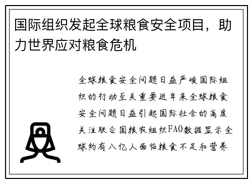 国际组织发起全球粮食安全项目，助力世界应对粮食危机