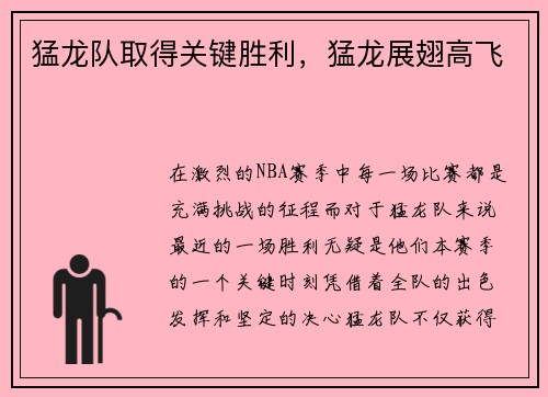 猛龙队取得关键胜利，猛龙展翅高飞
