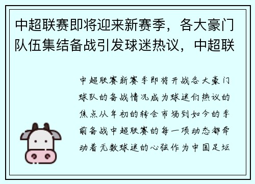 中超联赛即将迎来新赛季，各大豪门队伍集结备战引发球迷热议，中超联赛所有队伍