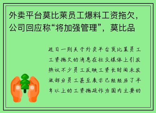 外卖平台莫比莱员工爆料工资拖欠，公司回应称“将加强管理”，莫比品牌